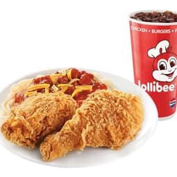 2Pc Chickenjoy W/ Jolly Spaghetti and Drink